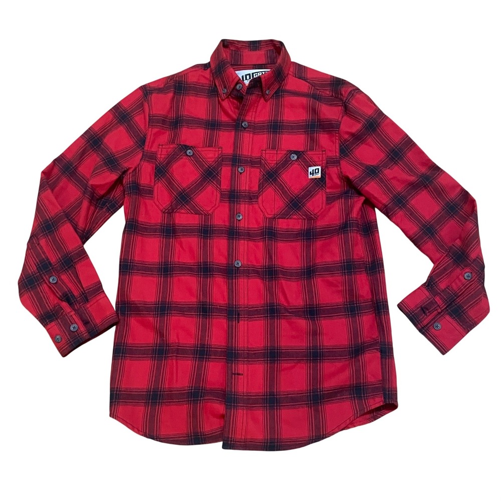 Duluth Trading Co 40 Grit Men's Small Red Black Plaid Flannel Shirt Standard Fit